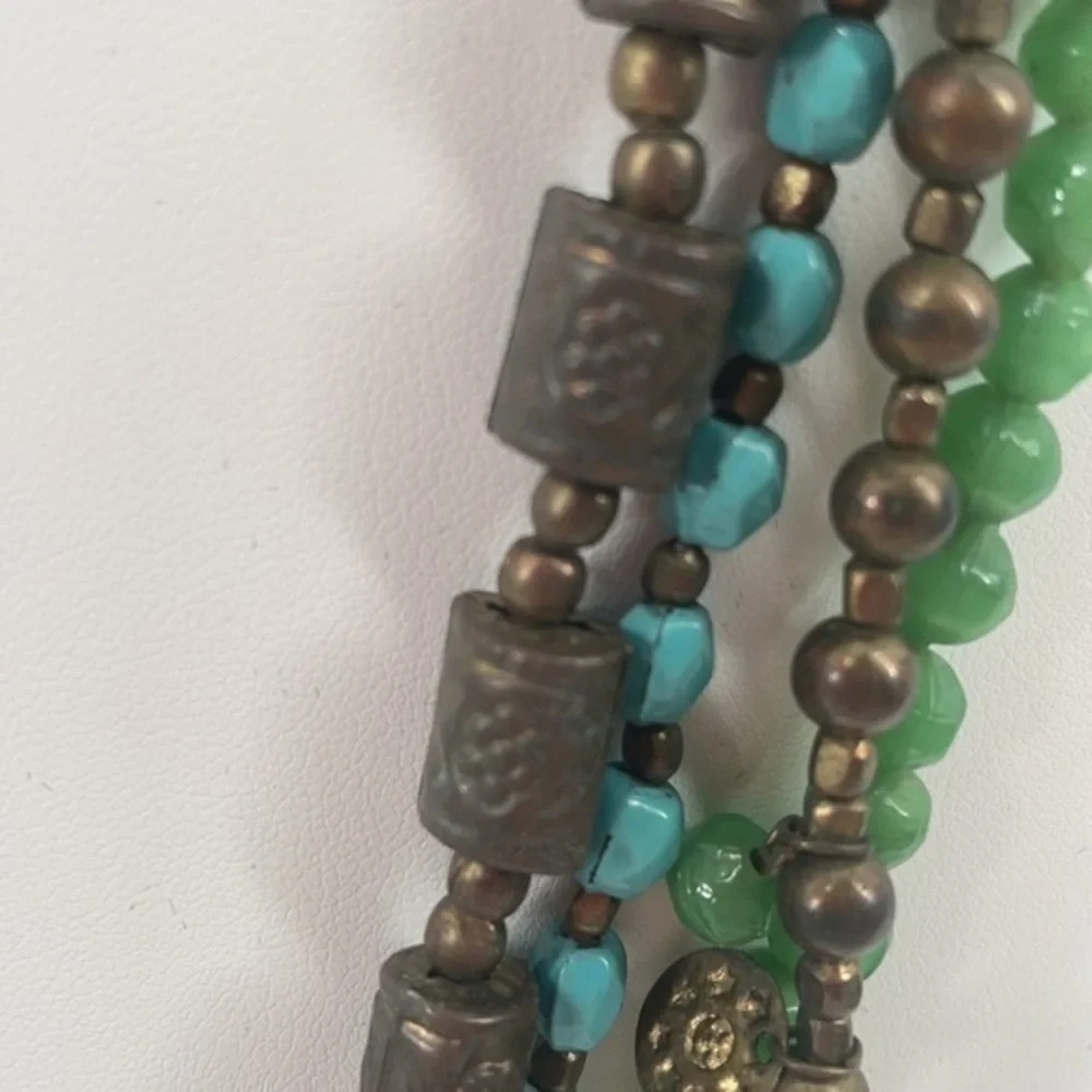 Bronze, green, blue 4 layer necklace
